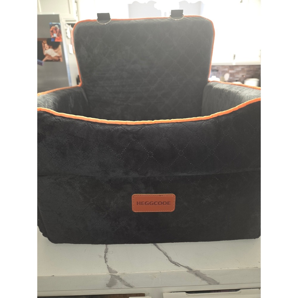 HEGGCOOE Pet Car Booster Seat Small Dog Cat Travel Bed Black Orange Quilted